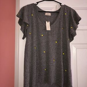Anthropologie lemon embroidered tee